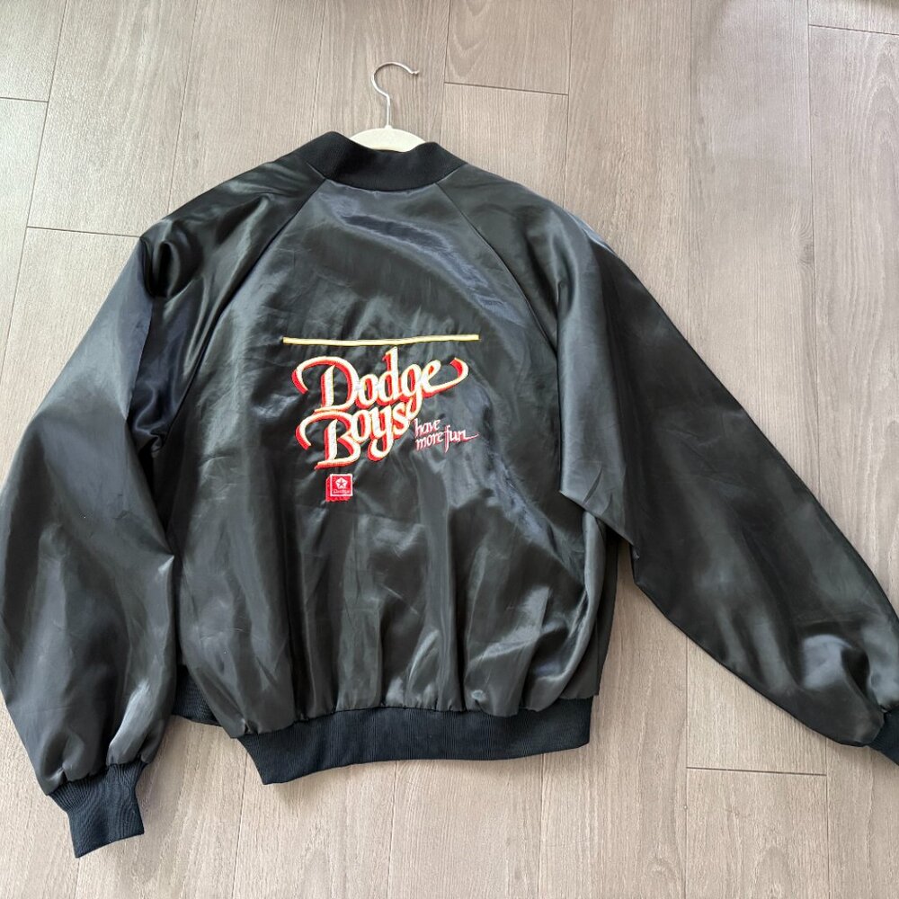 Vintage Horizon 80s Satin Dodge Jacket Black "Dodge Boys Have More Fun" LARGE